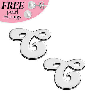 Sterling Silver Initial Button Earrings