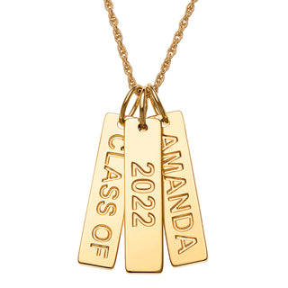 14K Gold over Sterling Engraved Graduation 3 Tag Necklace