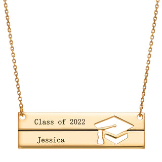 14K Gold over Sterling Engraved Graduation Bar Necklace