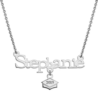 Sterling Silver Name with Graduation Cap Charm Necklace