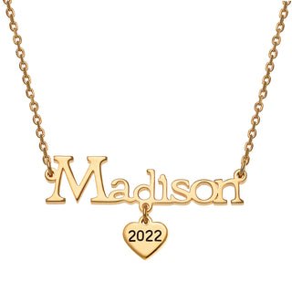 14K Gold over Sterling Graduation Name with Heart Charm Necklace