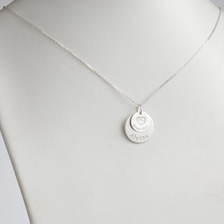 Sterling Silver Graduation Double Disc with Engraved Heart Necklace