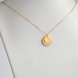 14K Gold over Sterling Graduation Double Disc with Engraved Heart Necklace