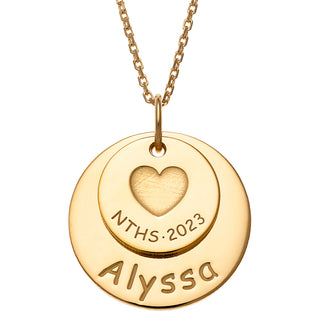 14K Gold over Sterling Graduation Double Disc with Engraved Heart Necklace
