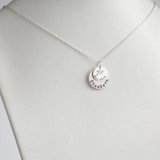 Sterling Silver Graduation Double Disc with Engraved Grad Cap Necklace