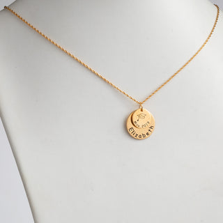 14K Gold over Sterling Graduation Double Disc with Engraved Grad Cap Necklace