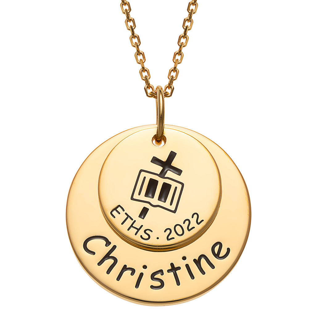 Gold over Sterling Graduation Double Disc Necklace with Engraved Cross ...