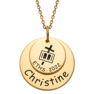 14K Gold over Sterling Graduation Double Disc Necklace with Engraved Cross and Bible