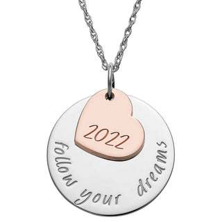 Sterling Silver Two-Tone Graduation Follow Your Dreams Heart Necklace