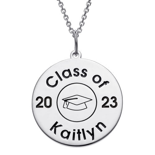 Sterling Silver Engraved Graduation Disc Necklace with Grad Cap ...