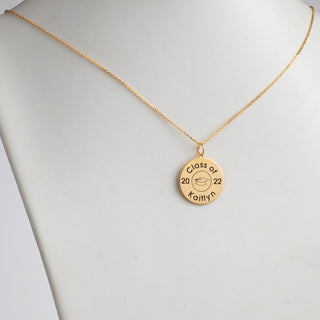 14K Gold over Sterling Engraved Graduation Disc Necklace with Grad Cap