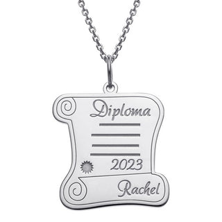Sterling Silver Graduation Diploma Engraved Name Pendant