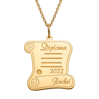 14K Gold over Sterling Graduation Diploma Engraved Name Pendant