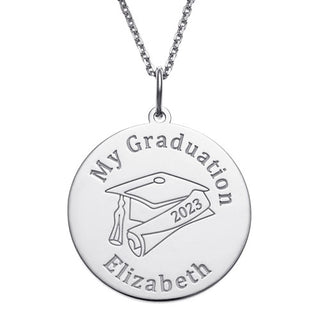 Sterling Silver Graduation Name with Grad Cap Disc Pendant