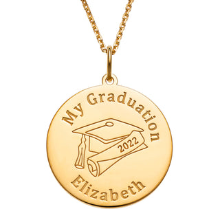 14K Gold over Sterling Graduation Name with Grad Cap Disc Pendant