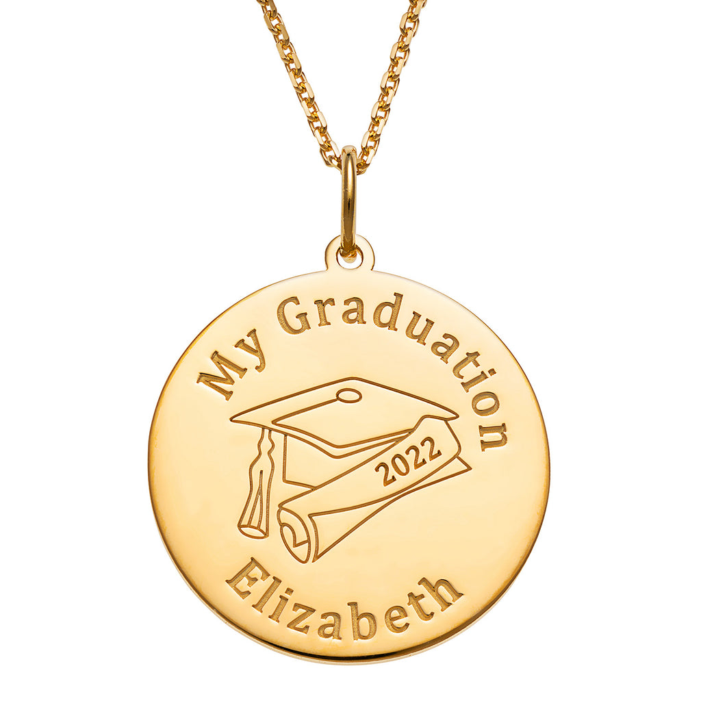 Gold over Sterling Graduation Name with Grad Cap Disc Pendant – Limoges ...