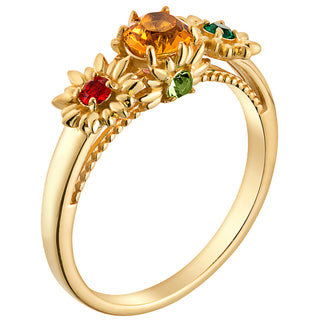 14K Gold over Sterling Mother's Family Flower Birthstone Ring