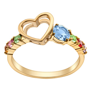 14K Gold over Sterling Family Heart Birthstone Ring