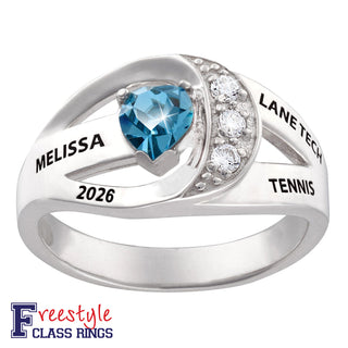 Sterling Silver Freestyle Heart Birthstone Class Ring with CZ