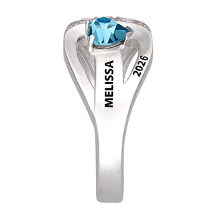 Sterling Silver Freestyle Heart Birthstone Class Ring with CZ