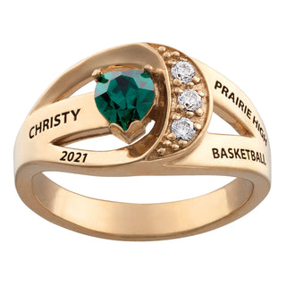 14K Gold over Sterling Freestyle Heart Birthstone Class Ring with CZ