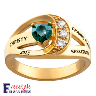14K Gold over Sterling Freestyle Heart Birthstone Class Ring with CZ