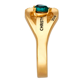 14K Gold over Sterling Freestyle Heart Birthstone Class Ring with CZ