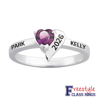 Sterling Silver Freestyle Crystal Heart Birthstone Ring