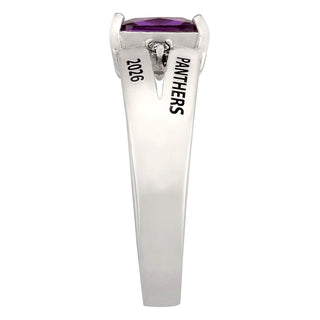 Sterling Silver Freestyle Emerald-cut Birthstone and Diamond Accents Class Ring