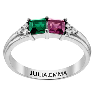 Sterling Silver Mother's Square Birthstone Ring with CZ Accents