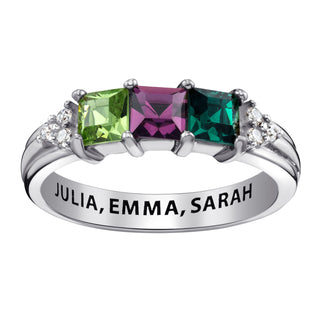 Sterling Silver Mother's Square Birthstone Ring with CZ Accents