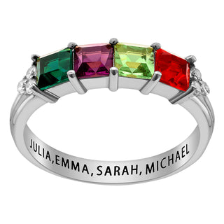 Sterling Silver Mother's Square Birthstone Ring with CZ Accents