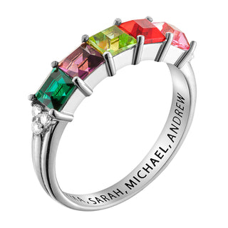 Sterling Silver Mother's Square Birthstone Ring with CZ Accents