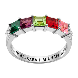 Sterling Silver Mother's Square Birthstone Ring with CZ Accents