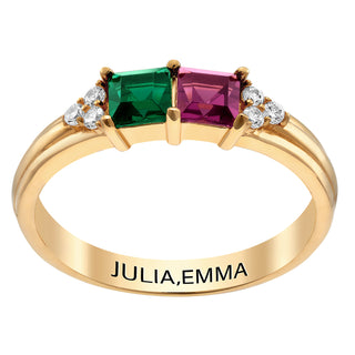 14K Gold over Sterling Mother's Square Birthstone Ring with CZ Accents