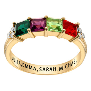 14K Gold over Sterling Mother's Square Birthstone Ring with CZ Accents