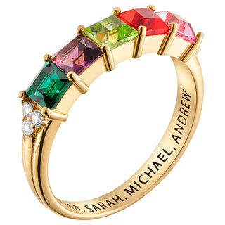 14K Gold over Sterling Mother's Square Birthstone Ring with CZ Accents