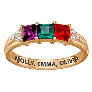 14K Gold over Sterling Mother's Square Birthstone Ring with CZ Accents