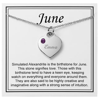 Silver Plated Engraved Birthstone Charm Necklace with Card