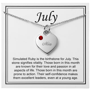 Silver Plated Engraved Birthstone Charm Necklace with Card