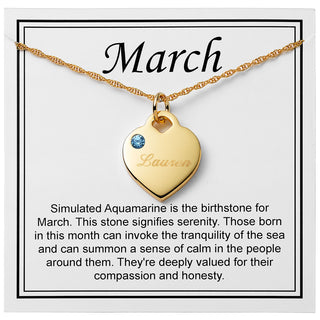 14K Gold Plated Engraved Birthstone Charm Necklace with Card