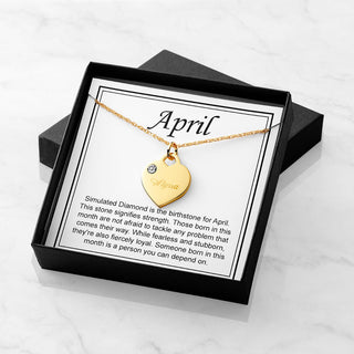 14K Gold Plated Engraved Birthstone Charm Necklace with Card