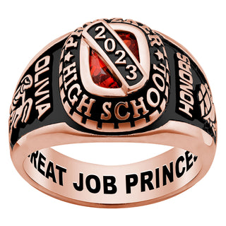 Ladies' Rose Gold Over Celebrium Bridge Birthstone Class Ring