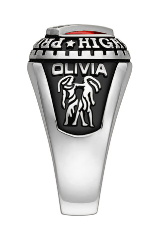 Ladies' Platinum over Sterling Silver Bridge Birthstone Class Ring