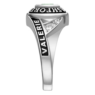 Ladies Class Ring in Platinum Celebrium Marquise Birthstone