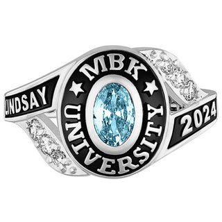 Ladies' Platinum Plated Sterling Silver Birthstone Traditional Class Ring