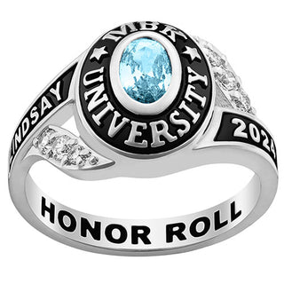 Ladies' Platinum Plated Sterling Silver Birthstone Traditional Class Ring