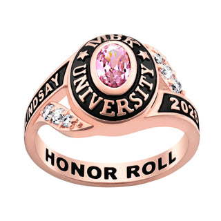 Ladies' Rose Gold Celebrium Birthstone Traditional Class Ring