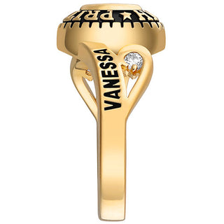 Ladies' 14K Gold over Sterling  CZ Scroll Bypass Birthstone Class Ring