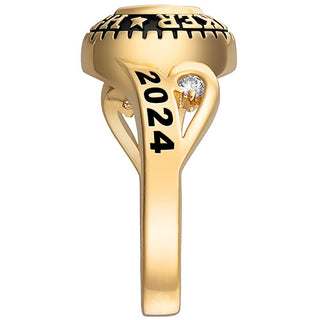 Ladies' 14K Gold over Sterling  CZ Scroll Bypass Birthstone Class Ring
